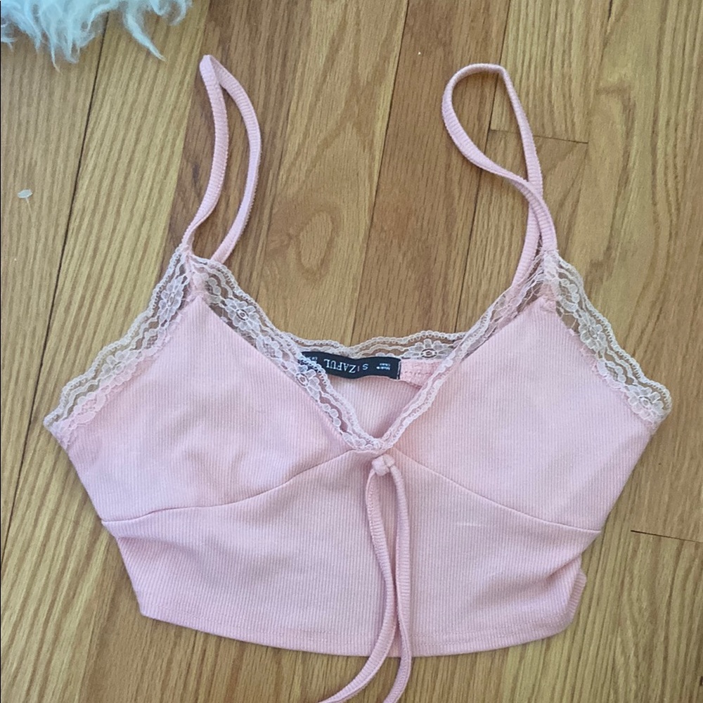 Pink Lace Trim Crop Top
